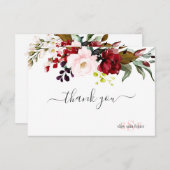 モノグラムウォーターカラーブルゴーニュ赤面バラ サンキューカード (正面/裏面)