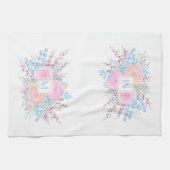 モノグラムウォーターカラーブーケピンクロゼブルー葉ズ キッチンタオル (横)