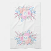 モノグラムウォーターカラーブーケピンクロゼブルー葉ズ キッチンタオル (縦)