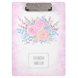 モノグラムウォーターカラーブーケピンクロゼブルー葉ズ クリップボード