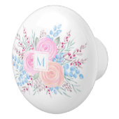 モノグラムウォーターカラーブーケピンクロゼブルー葉ズ セラミックノブ (右)