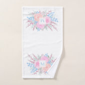 モノグラムウォーターカラーブーケピンクロゼブルー葉ズ バスタオルセット (ハンドタオル)