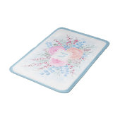 モノグラムウォーターカラーブーケピンクロゼブルー葉ズ バスマット (アングル)