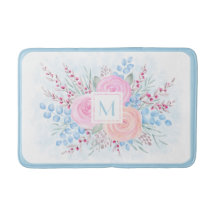 モノグラムウォーターカラーブーケピンクロゼブルー葉ズ