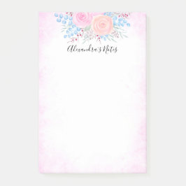 モノグラムウォーターカラーブーケピンクロゼブルー葉ズ ポストイット