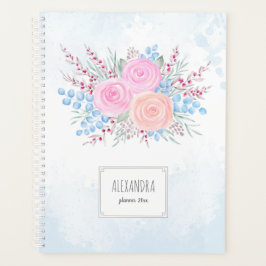 モノグラムウォーターカラーブーケピンクローゼブルードロップ プランナー手帳