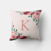 モノグラムウォーターカラーボホピンクブルゴーニュバラ花 クッション (裏面)