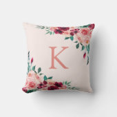 モノグラムウォーターカラーボホピンクブルゴーニュバラ花 クッション (正面)