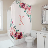 モノグラムウォーターカラーボホピンクブルゴーニュバラ花 シャワーカーテン (インサイチュ)
