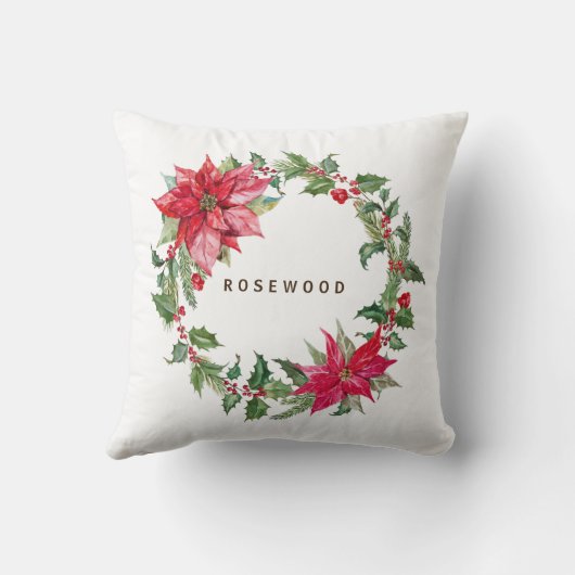 モノグラムウォーターカラーポインセチアクリスマスリース クッション (裏面)