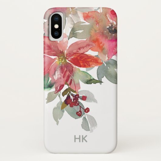 モノグラムウォーターカラーレッドポインセチア花シック Case-Mate iPhoneケース (裏面)