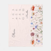 モノグラムウォーターカラーワイルドフラワーマイルストーンベビー フリースブランケット (正面)