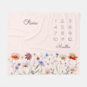 モノグラムウォーターカラーワイルドフラワーマイルストーンベビー フリースブランケット (正面(横))