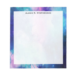 モノグラムウォーターカラー宇宙ユニバースブルーピンクスター ノートパッド