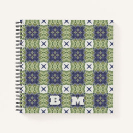 モノグラムウォーターカラー抽象芸術スクエアジオメトリックブルー ノートブック