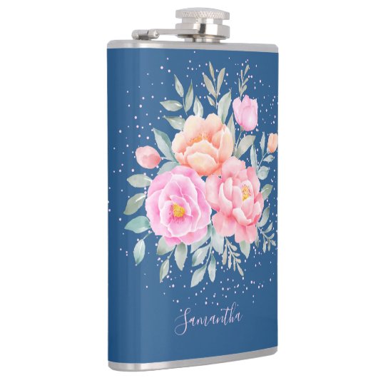 モノグラムウォーターカラー牡丹バラピンクブルーフローラ フラスク (右)