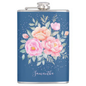 モノグラムウォーターカラー牡丹バラピンクブルーフローラ フラスク (正面)