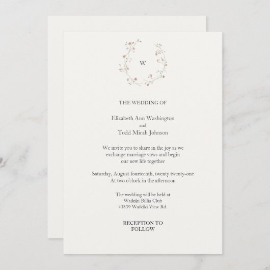 モノグラムウォーターカラー結婚式招待状 招待状 (正面/裏面)