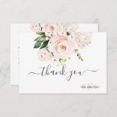 モノグラムウォーターカラー赤面ピンクローズアジサイ サンキューカード (正面/裏面)