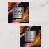 モノグラムウォーター色ブラシ付き |メタリックバナー スクエア名刺 (正面/裏面)