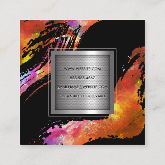 モノグラムウォーター色ブラシ付き |メタリックバナー スクエア名刺 (裏面)