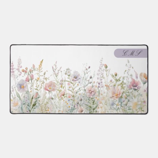 モノグラムウォーター色ワイルドフラワーズフローラ草原 デスクマット (正面)
