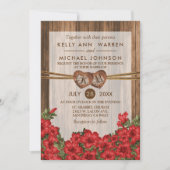 モノグラムウッドハートと赤いユリ 招待状 (正面)