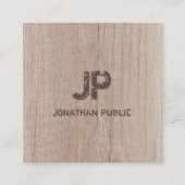 モノグラムウッドボードルックエレガント文字 スクエア名刺 (正面)