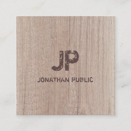 モノグラムウッドボードルックエレガント文字 スクエア名刺 (正面)