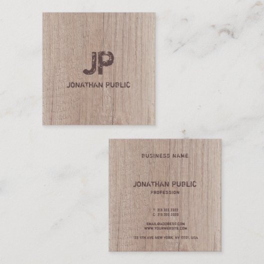モノグラムウッドボードルックエレガント文字 スクエア名刺 (正面/裏面)