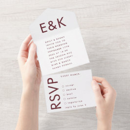 モノグラムウルトラモダンブルゴーニュ結婚マルーン オールインワン招待状