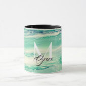 モノグラムエメラルドグリーンと白 マグカップ (中央)