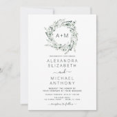 モノグラムエメラルドグリーングリーン結婚式招待状 招待状 (正面)