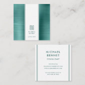 モノグラムエメラルドグリーン金属箔コンサルタント スクエア名刺 (正面/裏面)