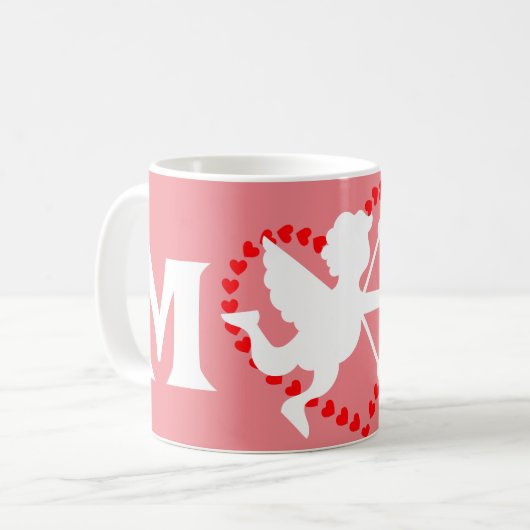モノグラムエレガントかわいいバレンタイン、カップルのための甘い コーヒーマグカップ (正面左)