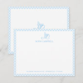 モノグラムエレガントかわいい赤ちゃんブルーギンガムチェック ノートカード (正面/裏面)