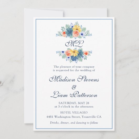 モノグラムエレガントかわいらしフローラ多肉症 招待状 (正面)