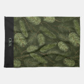 モノグラムエレガントでブラックのクリスマスの枝 キッチンタオル (横)