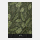 モノグラムエレガントでブラックのクリスマスの枝 キッチンタオル (縦)