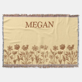 モノグラムエレガントとのミニマルフローラデザイン スローブランケット