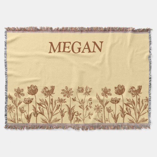 モノグラムエレガントとのミニマルフローラデザイン スローブランケット (正面)