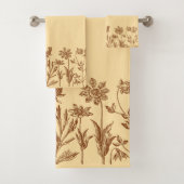 モノグラムエレガントとのミニマルフローラデザイン バスタオルセット (インサイチュ)