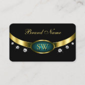 モノグラムエレガントとダイヤモンドを含むブラックティール(緑がかった色)金ゴールド 名刺 (正面)