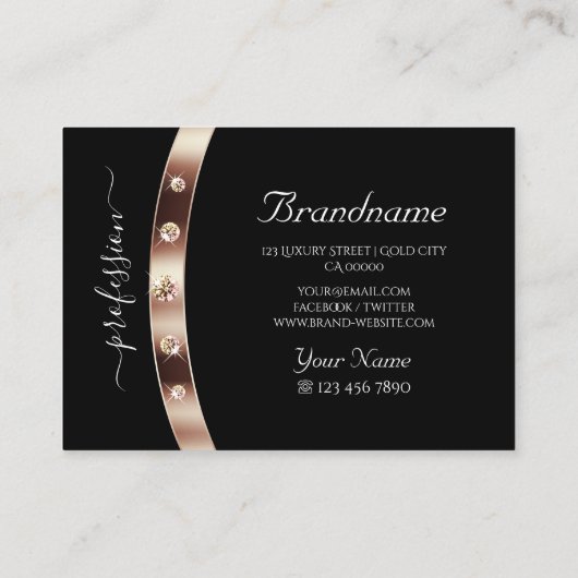 モノグラムエレガントとダイヤモンドを含むブラックバラ金ゴールド 名刺 (裏面)