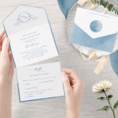 モノグラムエレガントとブルーウォーター結婚カラー オールインワン招待状