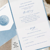 モノグラムエレガントとブルーウォーター結婚カラー オールインワン招待状