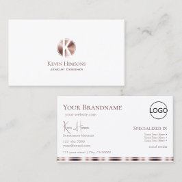 モノグラムエレガントとロゴ付き白いローズ金ゴールド 名刺