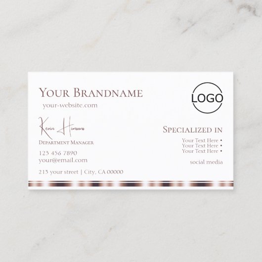 モノグラムエレガントとロゴ付き白いローズ金ゴールド 名刺 (裏面)