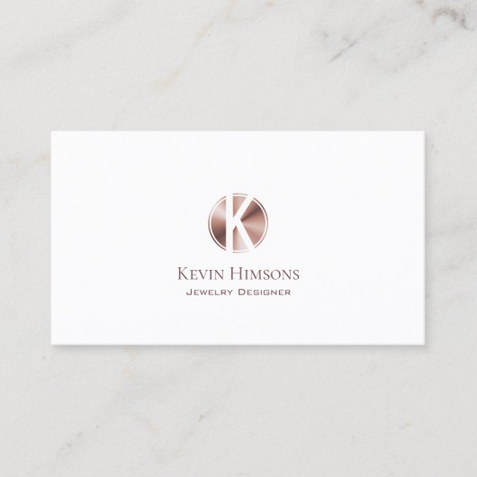 モノグラムエレガントとロゴ付き白いローズ金ゴールド 名刺 (正面)