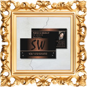 モノグラムエレガントと写真を使用した茶色の黒シック 名刺